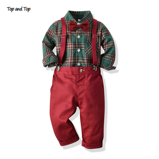 Top and Top Toddler Boys Clothing Set / Children Formal Shirt / Tops+Suspender Pants / 2PCS Suit