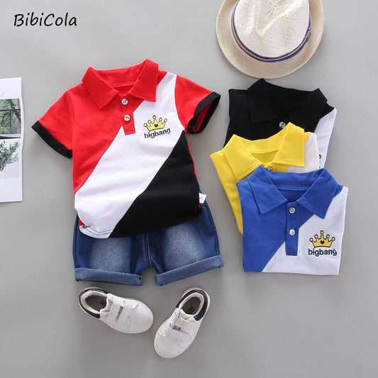 Baby Clothes / Summer Boys Clothing Sets / Fashion Tie T-shirts +stripe Short / 2pcs Suit Children