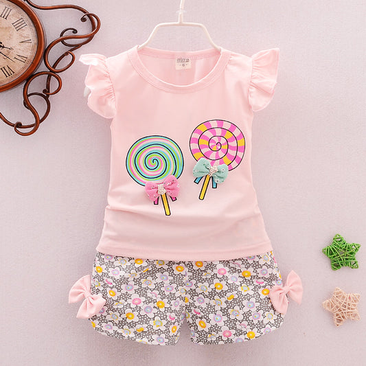 Two Pieces Cotton Girls Clothing Sets / Summer Vest / Sleeveless Children Sets / Fashion Girls Clothes / Casual Floral Outfits