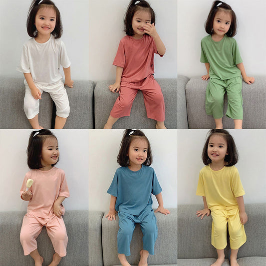 1-6 Years Solid Color Baby Clothes Set Summer Modal Newborn Baby Boys Girls Clothes 2PCS Baby Pajamas Unisex Kids Clothing Sets