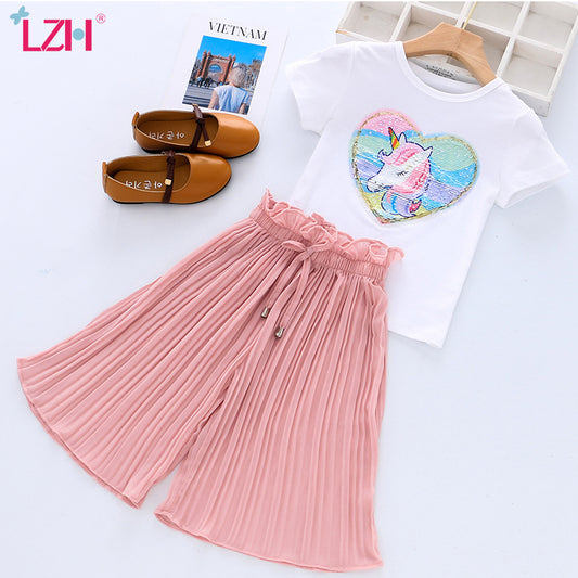 Toddler Girls Clothing Sets / Summer Girls Clothes / Unicorn Sequins Chiffon Pants / Outfit / Kids Tracksuit Suit / Children Clothing