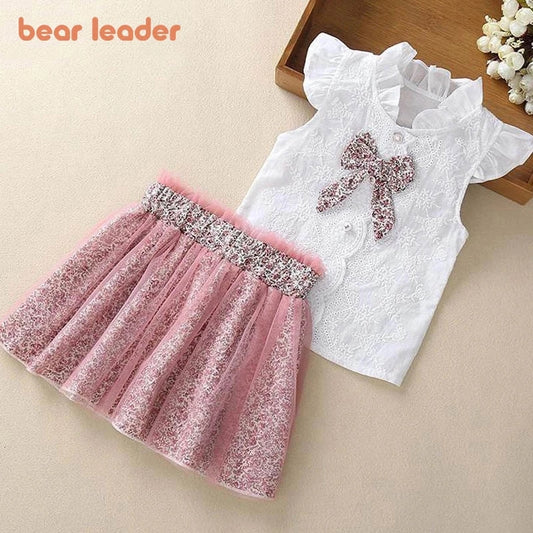Girls Clothing Sets / New Summer Sleeveless / T-shirt Print Bow Skirt / Kids Clothing Sets / Baby Clothes Outfits